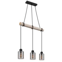 Netlighting Hadera Bar Pendant Ceiling Light Matt Black Smoke Glass Shade 3x E27 - thumbnail 2