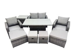 Fimous 8-seater Rattan Garden Furniture Set with 2 Big Footstool Side Table in Dark Grey - thumbnail 1