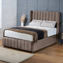 "BSSPOKE Zoe Ottoman Divan Bed Plush Velvet 54""Headboard &Footboard Mattress in Taupe - Size: King"