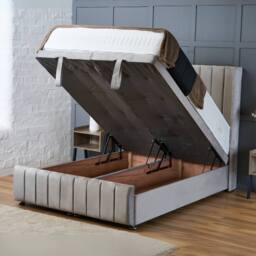 "BSSPOKE Zoe Ottoman Divan Bed Plush Velvet 54""Headboard &Footboard Mattress in Taupe - Size: King" - thumbnail 6