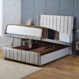 "BSSPOKE Zoe Ottoman Divan Bed Plush Velvet 54""Headboard &Footboard Mattress in Taupe - Size: King" - thumbnail 5