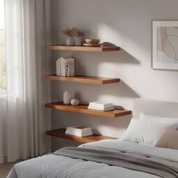 Harbour Housewares 100cm Floating Wall Shelf - Wall Mounted Shelf for Storage & Display in Walnut - thumbnail 3