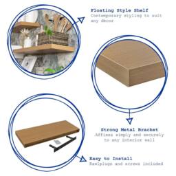 Harbour Housewares 100cm Floating Wall Shelf - Wall Mounted Shelf for Storage & Display in Walnut - thumbnail 4
