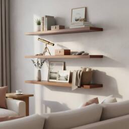 Harbour Housewares 100cm Floating Wall Shelf - Wall Mounted Shelf for Storage & Display in Walnut - thumbnail 2