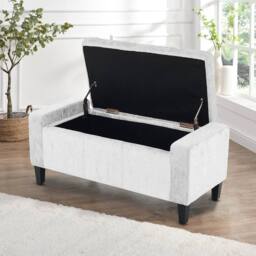 Home Republic Crushed Velvet Ottoman Bench with Storage in White - Size: Medium - thumbnail 2