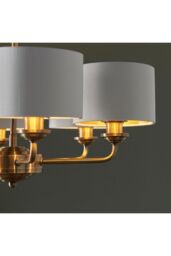 Netlighting Highclere Multi Arm Shade Pendant Ceiling Lamp Antique Brass Plate Vintage White Fabric in Gold - thumbnail 6