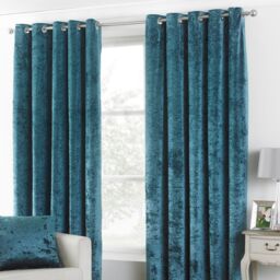 Paoletti Verona Crushed Velvet Eyelet Curtains in Teal - Size: 168 cm width x 183 cm drop - thumbnail 1