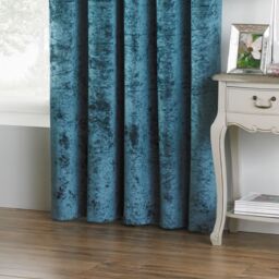 Paoletti Verona Crushed Velvet Eyelet Curtains in Teal - Size: 168 cm width x 183 cm drop - thumbnail 3