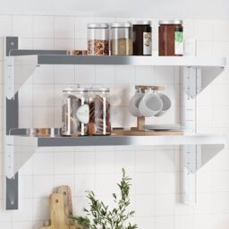 Berkfield Home 2-Tier Wall Shelf 75x23.5x60 cm Silver Stainless Steel