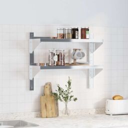 Berkfield Home 2-Tier Wall Shelf 75x23.5x60 cm Silver Stainless Steel - thumbnail 3