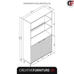 Creative Furniture Tide Crest Display Cabinet 175cm - Modern Fluted Design in Grey or White - thumbnail 7