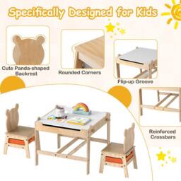 Costway Kids Table & Chairs 4 in 1 Wooden Activity Desk Set in Natural - thumbnail 5