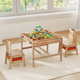 Costway Kids Table & Chairs 4 in 1 Wooden Activity Desk Set in Natural - thumbnail 4