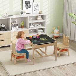 Costway Kids Table & Chairs 4 in 1 Wooden Activity Desk Set in Natural