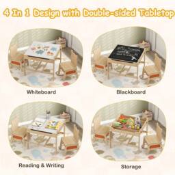 Costway Kids Table & Chairs 4 in 1 Wooden Activity Desk Set in Natural - thumbnail 6