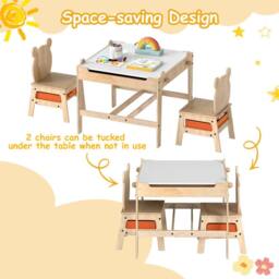Costway Kids Table & Chairs 4 in 1 Wooden Activity Desk Set in Natural - thumbnail 8