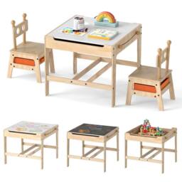 Costway Kids Table & Chairs 4 in 1 Wooden Activity Desk Set in Natural - thumbnail 3