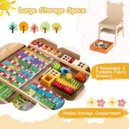 Costway Kids Table & Chairs 4 in 1 Wooden Activity Desk Set in Natural - thumbnail 9
