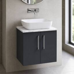 Balterley Level 600mm Wall Hung 2 Door Unit with Laminate Worktop Dark Grey - thumbnail 3