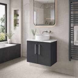 Balterley Level 600mm Wall Hung 2 Door Unit with Laminate Worktop Dark Grey - thumbnail 4