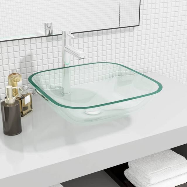 Berkfield Home Basin Glass 42x42x14 cm Transparent in Black - Size: 42 x 42 x 14 cm - image 1