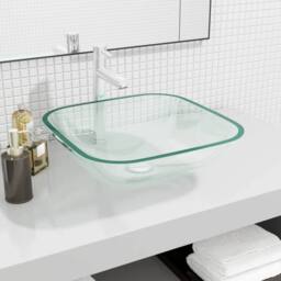 Berkfield Home Basin Glass 42x42x14 cm Transparent in Black - Size: 42 x 42 x 14 cm - thumbnail 1
