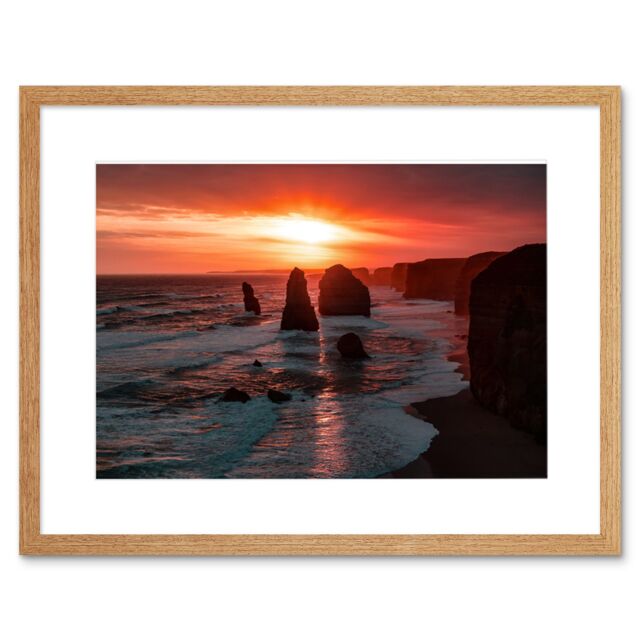 "Artery8 Wall Art Print Holthausen Twelve Apostles Sunset Australia Framed in Beige - Size: W7"" x H9""" - image 1