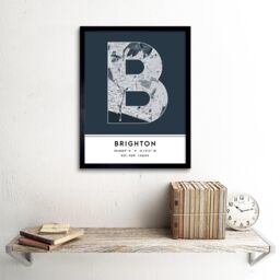 "Wee Blue Coo Wall Art Print Brighton England United Kingdom City Map Modern Typography Stylish Letter Framed Word in Navy - Size: W12"" x H16""" - thumbnail 2