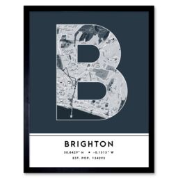 "Wee Blue Coo Wall Art Print Brighton England United Kingdom City Map Modern Typography Stylish Letter Framed Word in Navy - Size: W12"" x H16""" - thumbnail 1