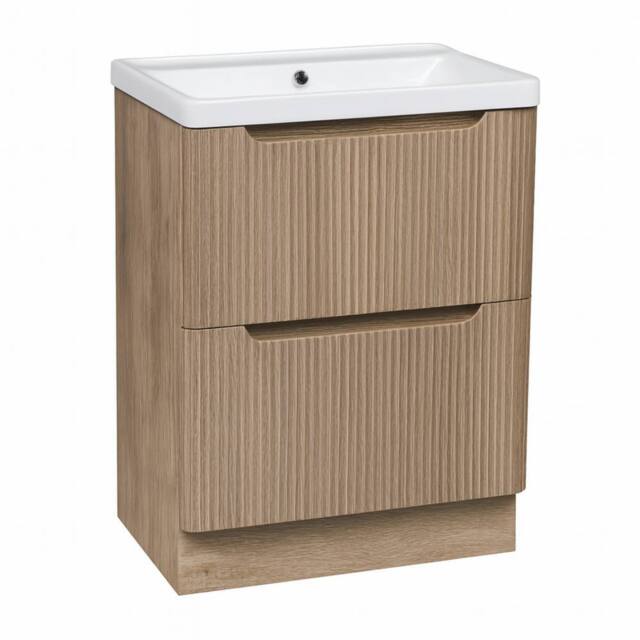 Bathroom Kingdom Monza Oak Fluted Basin Drawer Vanity 600mm - image 1