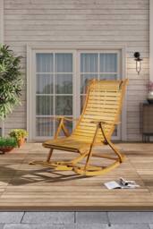 H&O Direct Foldable Bamboo Recliner Lounge Rocking Chair in Natural