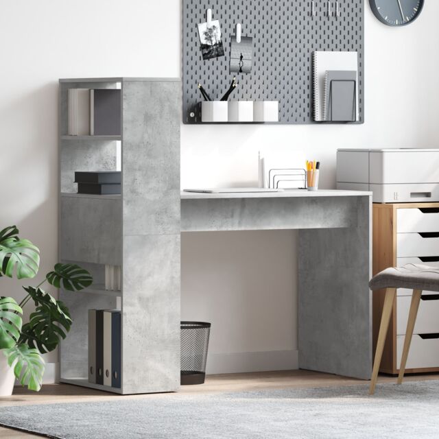 Berkfield Home Desk with Storage Concrete Grey 113x54x120 cm Engineered Wood - Size: 113 x 54 x 120 cm - image 1