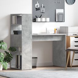 Berkfield Home Desk with Storage Concrete Grey 113x54x120 cm Engineered Wood - Size: 113 x 54 x 120 cm - thumbnail 1