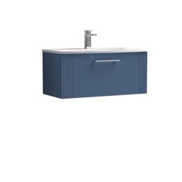 Balterley Wall Hung 1 Drawer Vanity Unit - Curved Basin 800mm, Satin Blue - thumbnail 1