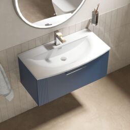 Balterley Wall Hung 1 Drawer Vanity Unit - Curved Basin 800mm, Satin Blue - thumbnail 3