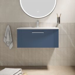 Balterley Wall Hung 1 Drawer Vanity Unit - Curved Basin 800mm, Satin Blue - thumbnail 2