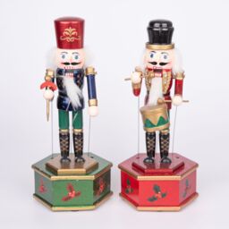 Shatchi Musical Box Wooden Nutcrackers Soldiers Figures Animated Clockwork Puppet Figurines Christmas Decoration 30cm - thumbnail 1