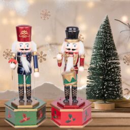 Shatchi Musical Box Wooden Nutcrackers Soldiers Figures Animated Clockwork Puppet Figurines Christmas Decoration 30cm - thumbnail 5