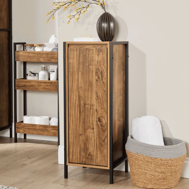 Home Source Locastra Bathroom 3 Tier Floor Cabinet Storage Organiser Frame Modern in Dark Brown - image 1