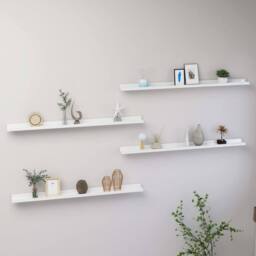 Berkfield Home Wall Shelves 4 pcs High Gloss White 100x9x3 cm - Size: 100 x 9 x 3 cm - thumbnail 2