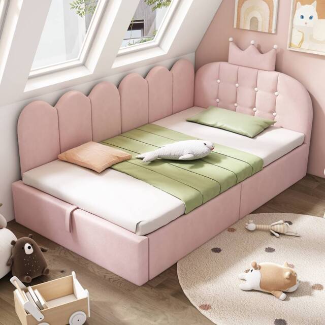 Rolipo Pink Velvet 3FT Single Crown Daybed With Hydraulic Storage - image 1