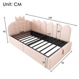 Rolipo Pink Velvet 3FT Single Crown Daybed With Hydraulic Storage - thumbnail 2