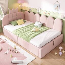 Rolipo Pink Velvet 3FT Single Crown Daybed With Hydraulic Storage - thumbnail 8