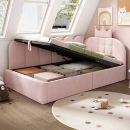 Rolipo Pink Velvet 3FT Single Crown Daybed With Hydraulic Storage - thumbnail 9