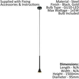 Loops Pendant Ceiling Light Colour Black Outer & Gold Inner Shade Bulb GU10 1x5W Inc - thumbnail 2