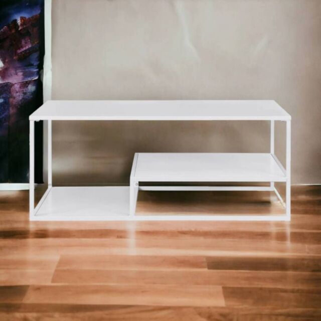 EONLION Modern Tiered Metal & Wood Coffee Table in White - Size: A - image 1