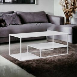 EONLION Modern Tiered Metal & Wood Coffee Table in White - Size: A - thumbnail 5