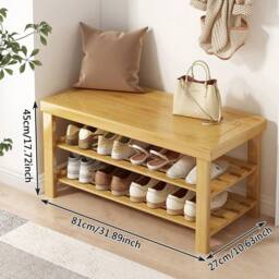 KORVIXA Bamboo Shoe Rack Bench Footwear Storage Rack Organizer in Light Oak - Size: 100 cm x 100 cm - thumbnail 2