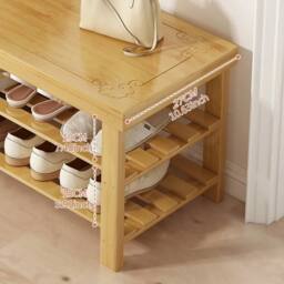 KORVIXA Bamboo Shoe Rack Bench Footwear Storage Rack Organizer in Light Oak - Size: 100 cm x 100 cm - thumbnail 3