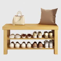 KORVIXA Bamboo Shoe Rack Bench Footwear Storage Rack Organizer in Light Oak - Size: 100 cm x 100 cm - thumbnail 1